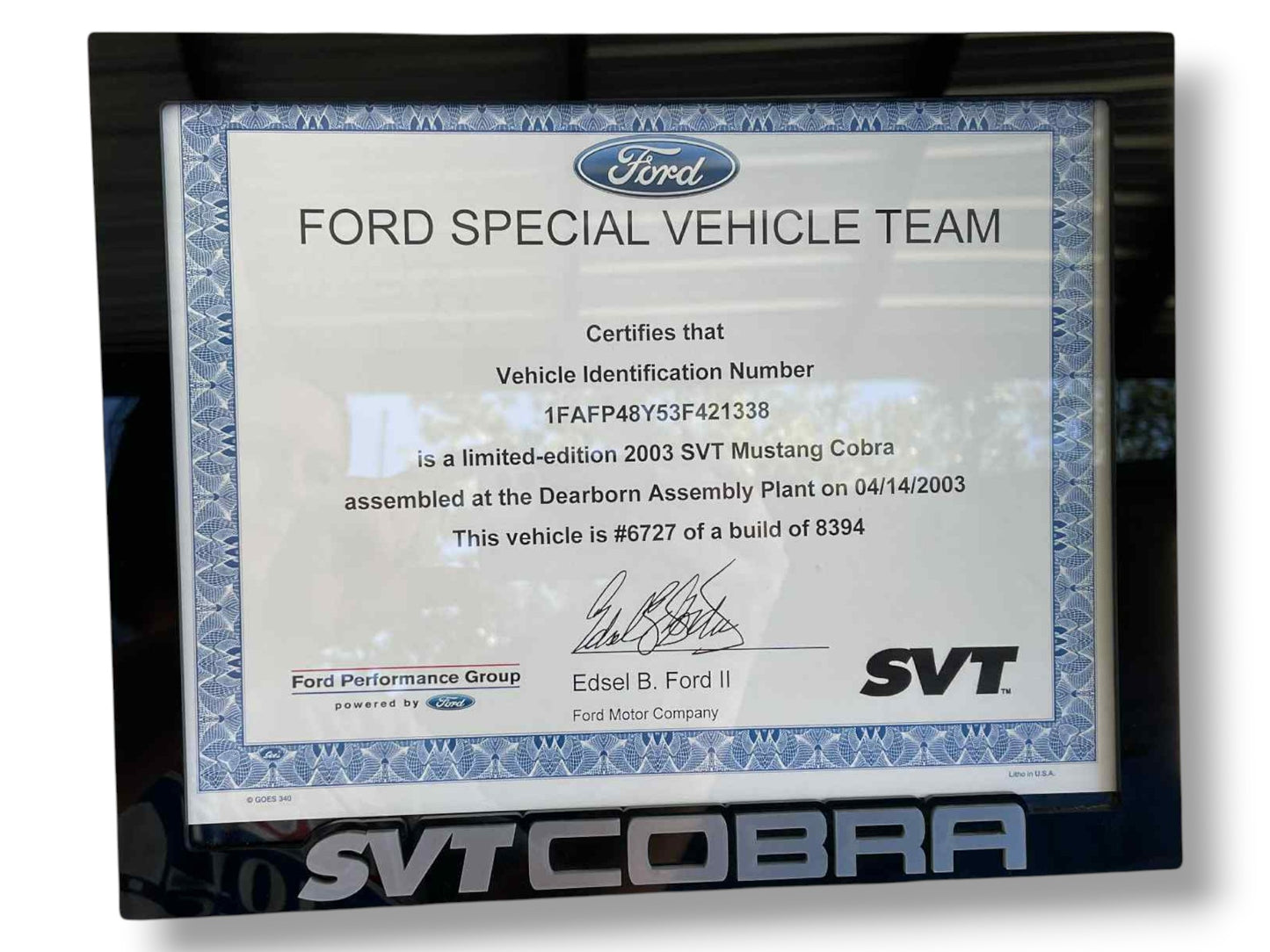 Custom SVT Certificate Frame